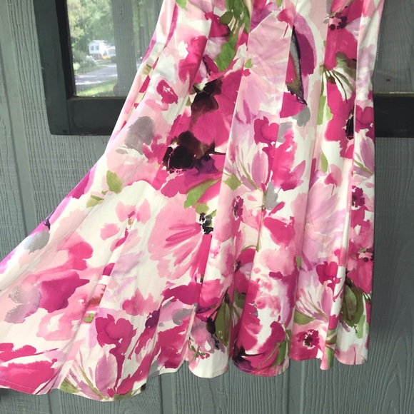 New Directions dress, pink floral watercolor look, full skirt portion, pockets! - Picture 3 of 9